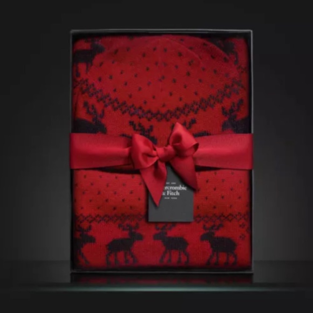 Abercrombie & Fitch Winter Red Knit Scarf and Hat Set - Picture 2 of 8